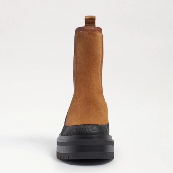 Sam Edelman Lulia Whiskey Cognac Water-repellent Black Leather Lug Boots 8 1/2 M - Picture 3 of 9